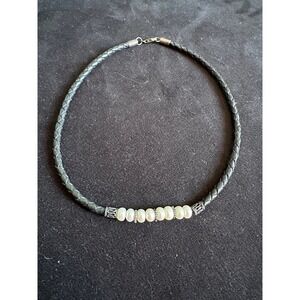 Women's Pearl /Silver Braided Cord Necklace Choker‎ 15" Necklace Y2K 90s